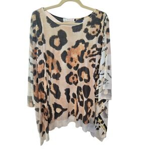The Shabby Tree Leopard Print Sheer Overlay Poncho style Top size XL Sparkle New